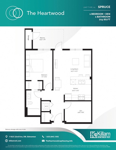 Floor plan for 1 bed, 1 bath, 739 sqft